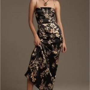 NWT Reformation Frankie Silk Maxi Dress black gold 8